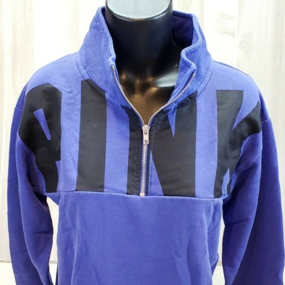 Victoria's Secret PINK NEW Oversized1/4 Zip Sweatshirt Blue Small Pullover - Picture 4 of 7